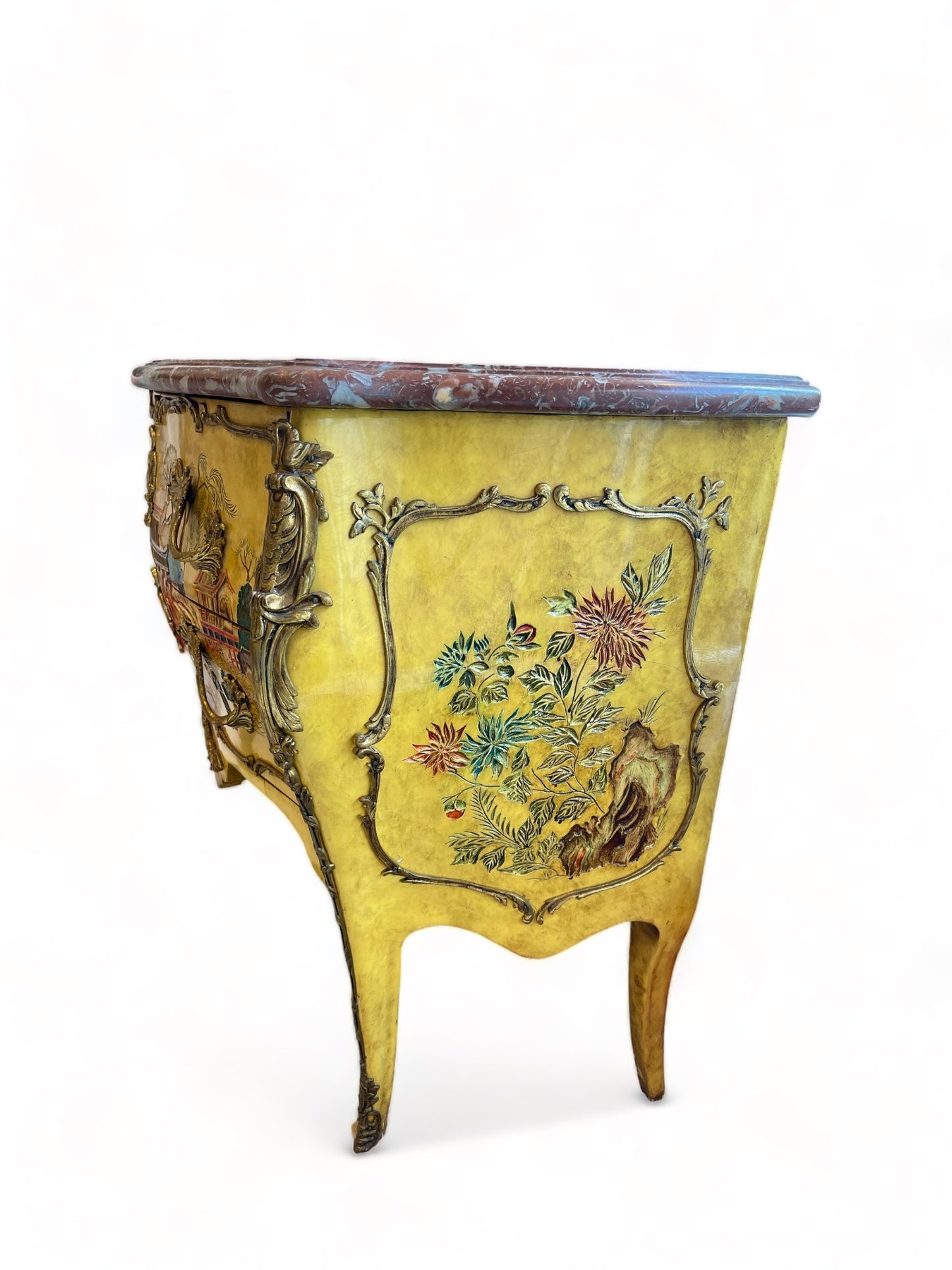 20th Century Louis XV-style Chinoiserie Commode with Marble Top