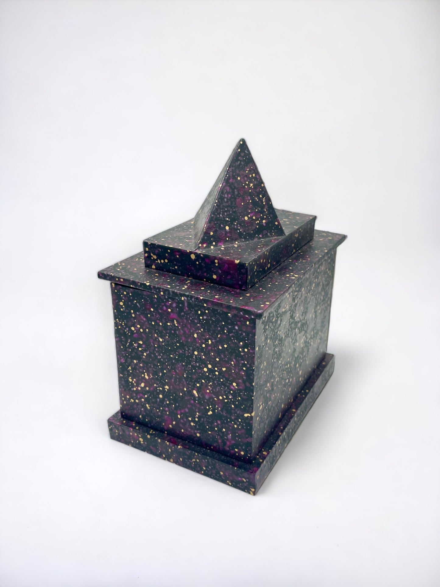 Unique Hand-Painted Pyramidal Decorative Box, Black Porphyry