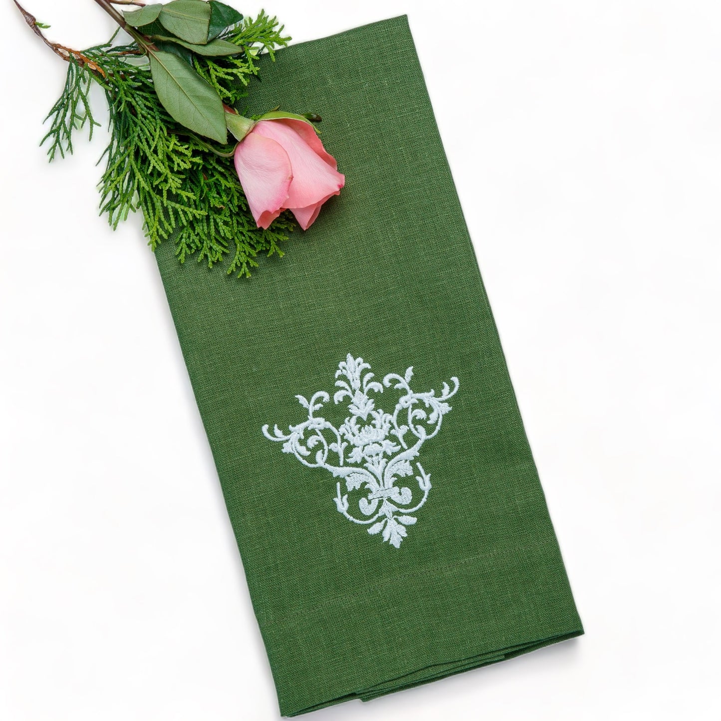 Victorian Embroidered Linen Guest Towel