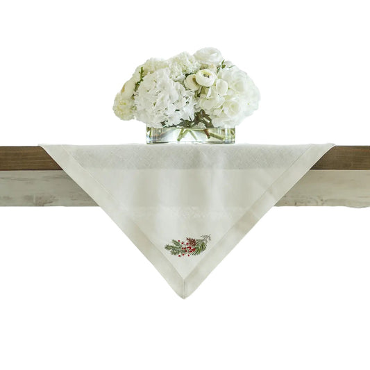 Natale Sprig Embroidered Linen Table Square