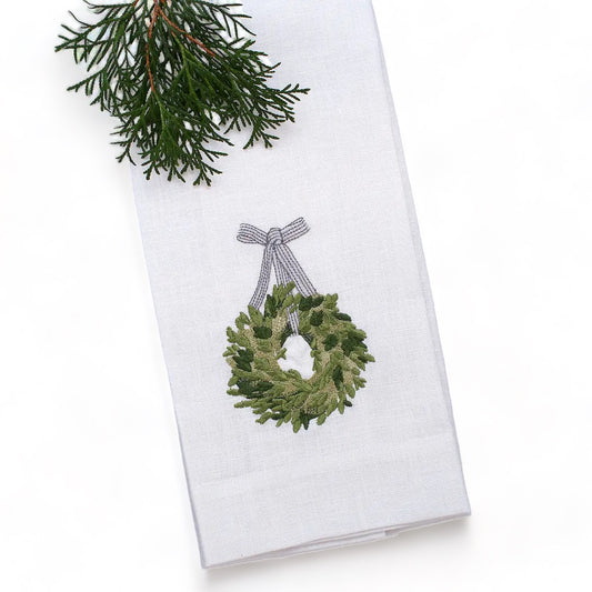 Boxwood Wreath Linen Guest Towel