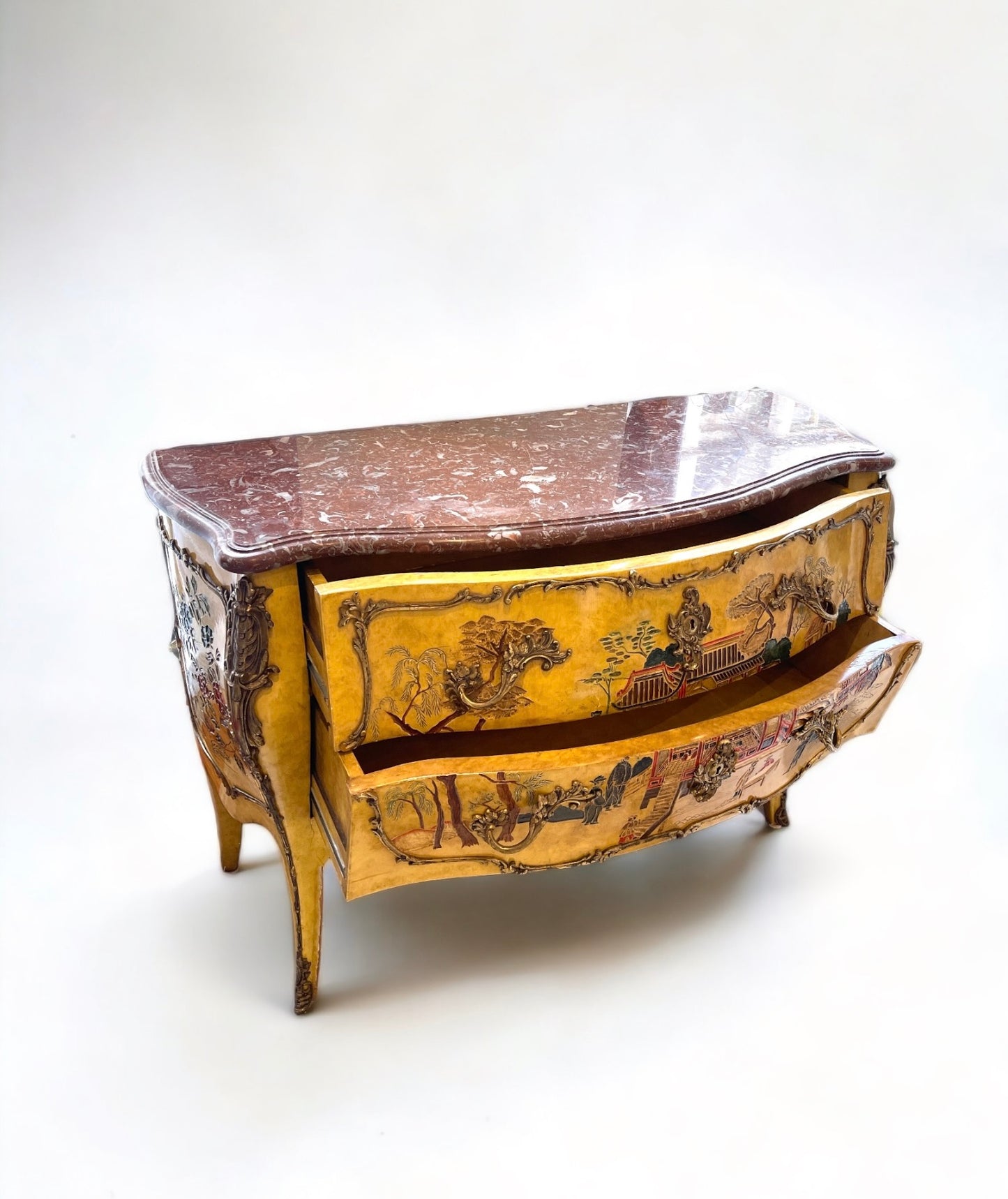 20th Century Louis XV-style Chinoiserie Commode with Marble Top