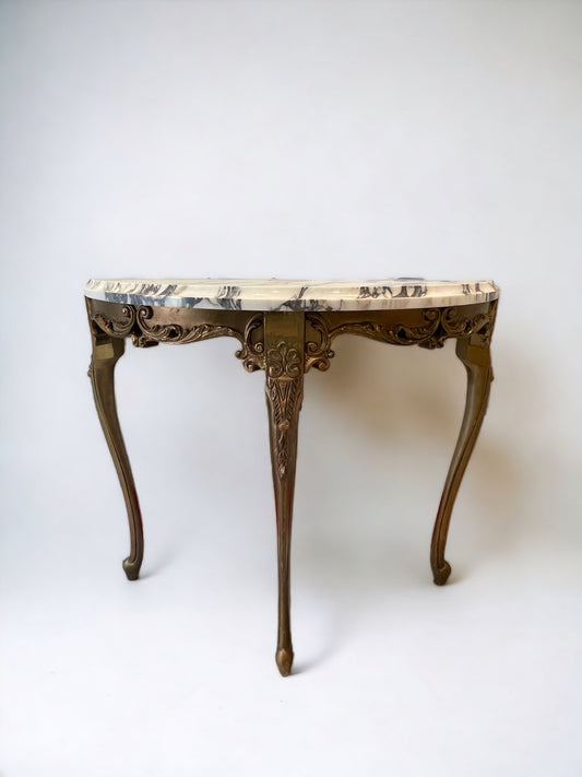 Ornate carved Gilt Demi Lune Console Table with Marble Top