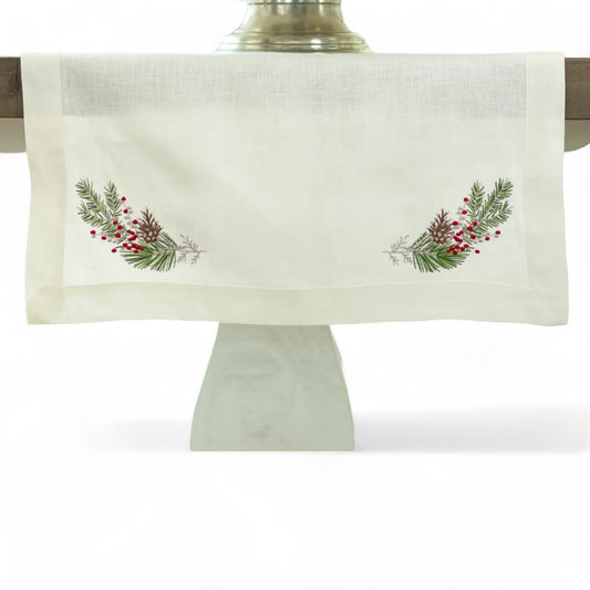 Natale Sprig Embroidered Linen Table Runner