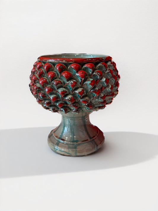 Turquoise and Red Sicilian Pine Cone Bowl, 20 cm