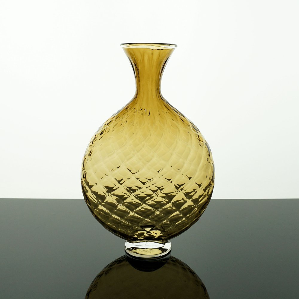 Hand Blown Glass Optic Vessel Oval Vase