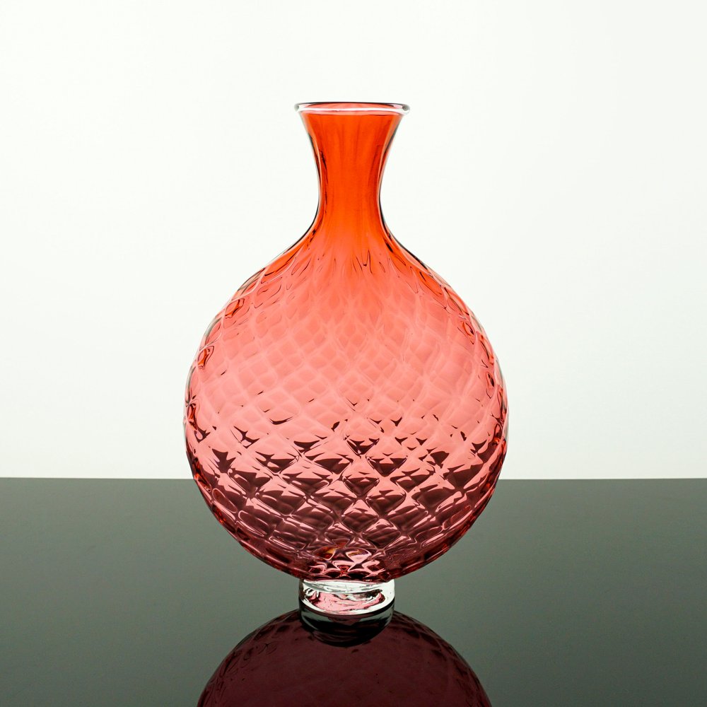 Hand Blown Glass Optic Vessel Oval Vase