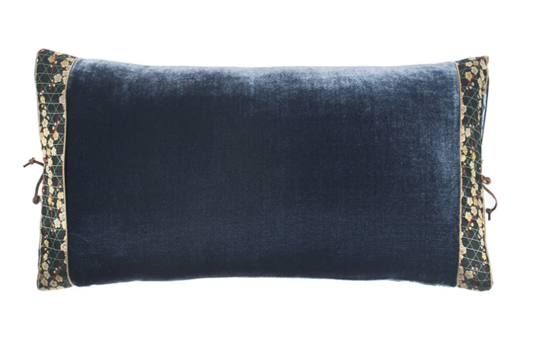 Silk Velvet Lumbar Cushion, Blue